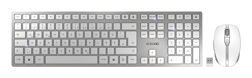 CHERRY DW 9100 SLIM Tastatur Maus enthalten Universal RF Wireless + Bluetooth Silber - (DEU Layout - QWERTZ)