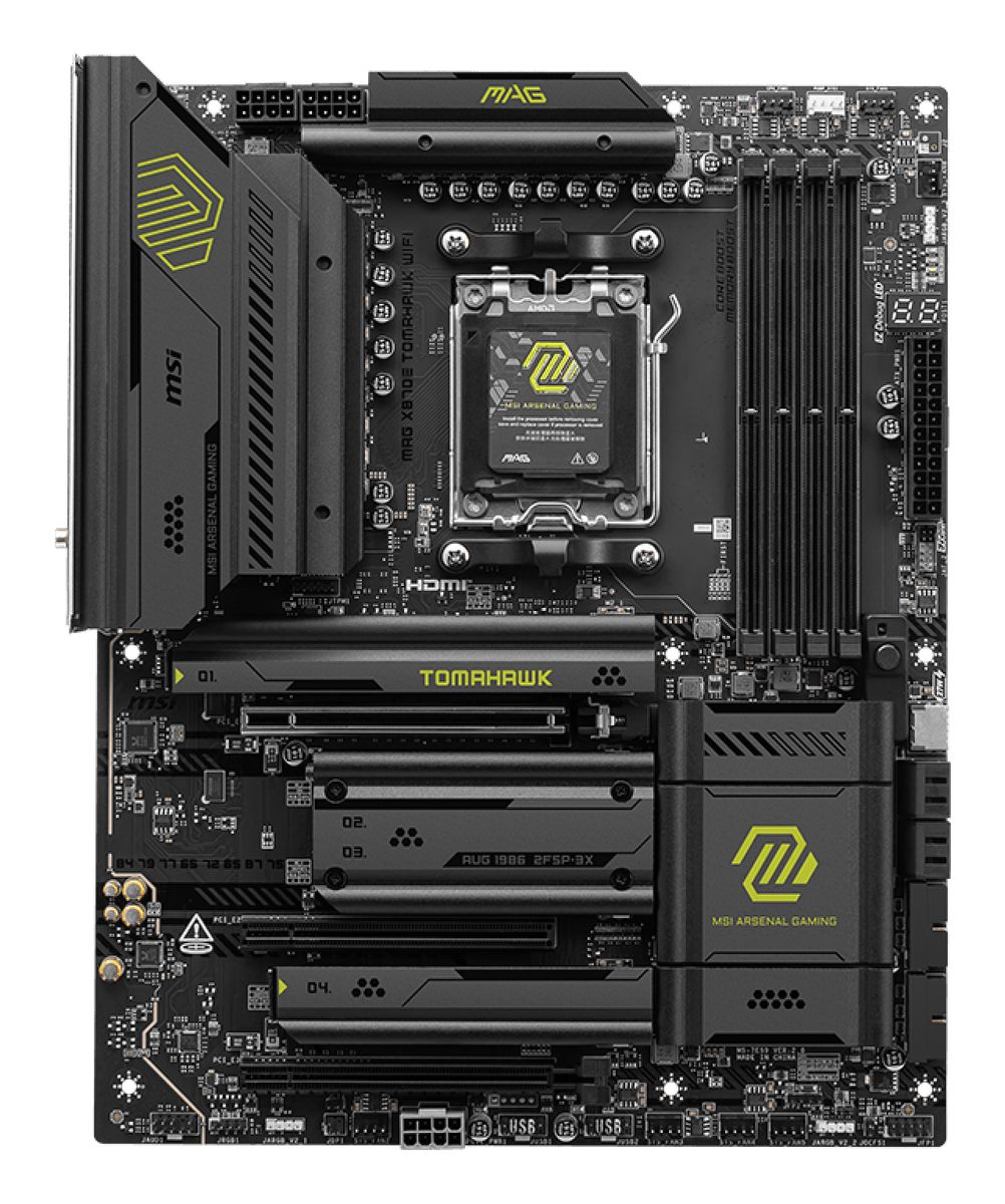 MSI MAG X870E TOMAHAWK WIFI Mainboard, AMD X870E, Sockel AM5, DDR5, Wi‑Fi 7, 5 Gigabit Ethernet, 7.1 Audio, ATX, 4x M.2, PCIe 5.0