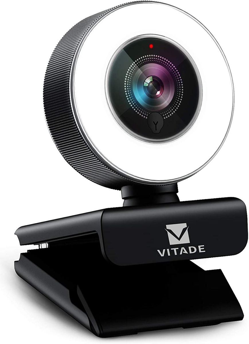 Vitade Webcam 1080P Full HD with Microphone and Ring Light