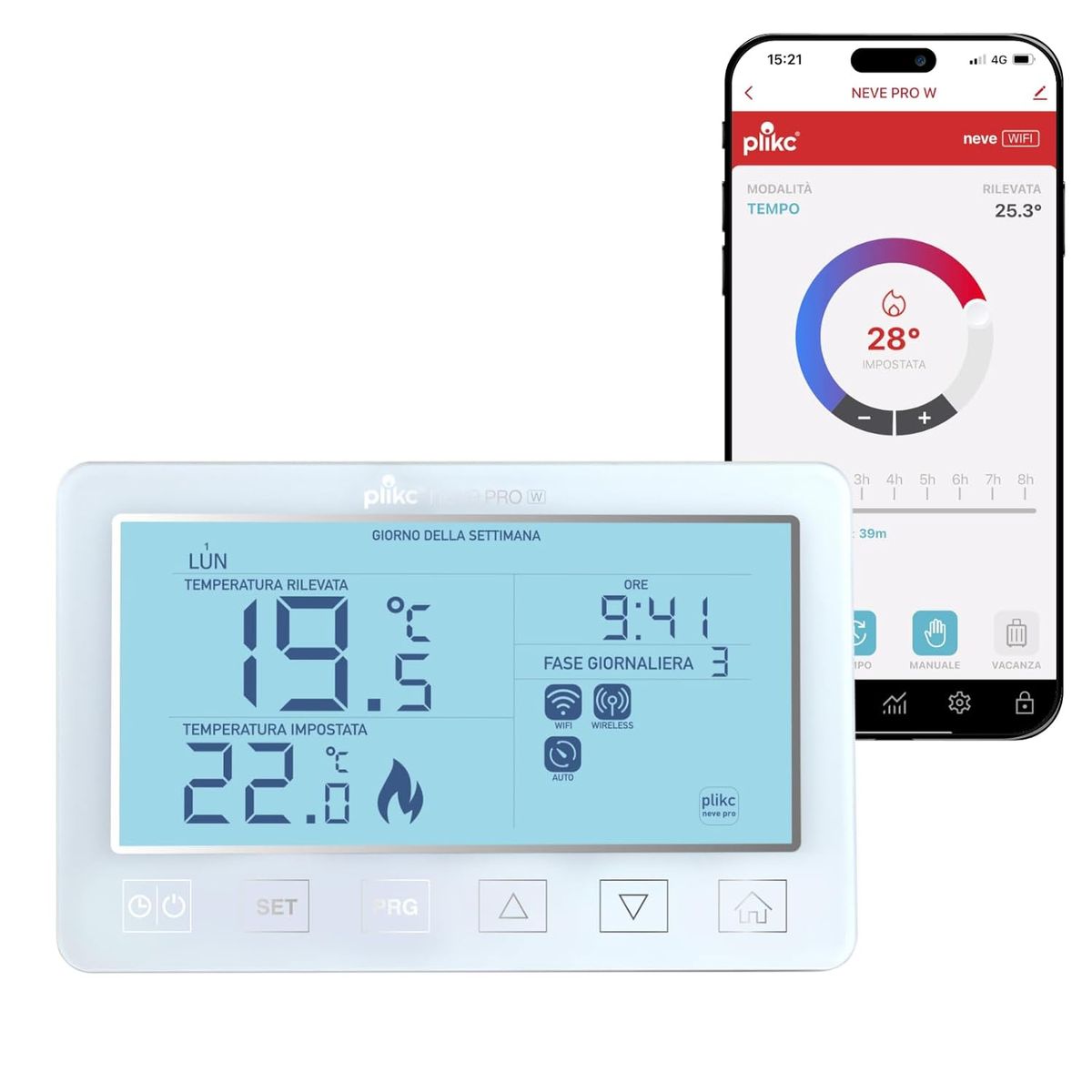 plikc PLK2676P2 Digitales WLAN-Thermostat, Dualband 2.4/5 GHz, kompatibel mit Alexa & Google Assistant, 230 V, Unterputz & Aufputz, Snow Pro W