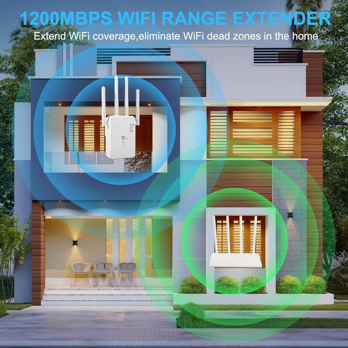 Glxertvz WLAN Repeater WLAN Verstärker 1200Mbit/s Dualband 2,4GHz+5GHz WiFi Booster mit Repeater/Router/Access Point Modus,4 Antenne,Einfache Einrichtung,WiFi Range Extender Mit LAN/WAN Port MM