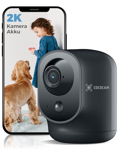 COCOCAM CC-C7 Innen Überwachungskamera Akku 5200mAh, 3MP (2K) 355° Schwenk 90° Neigen, PIR Personenerkennung, Nachtsicht 20m, Zwei-Wege-Audio, 2,4 GHz WLAN, TF-Karte, Schwarz