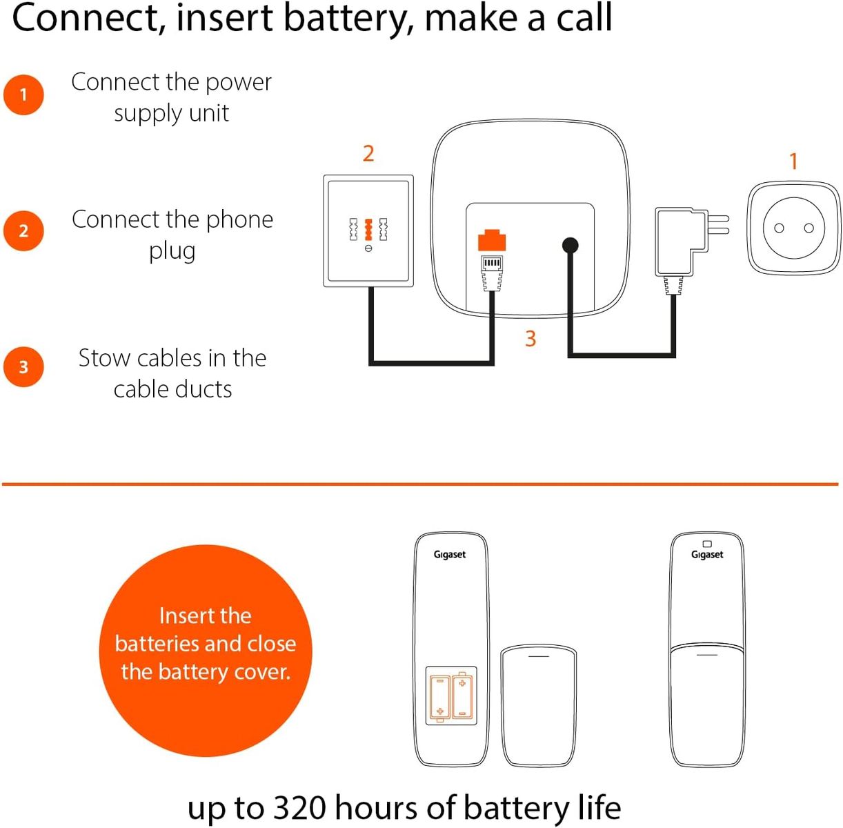 Gigaset Family A Trio Schnurloses DECT-Telefon, 3 Mobilteile, Anrufbeantworter, 2x Ladeschale, 6x AAA Akkus inkl., Schwarz, EU Stecker Typ C