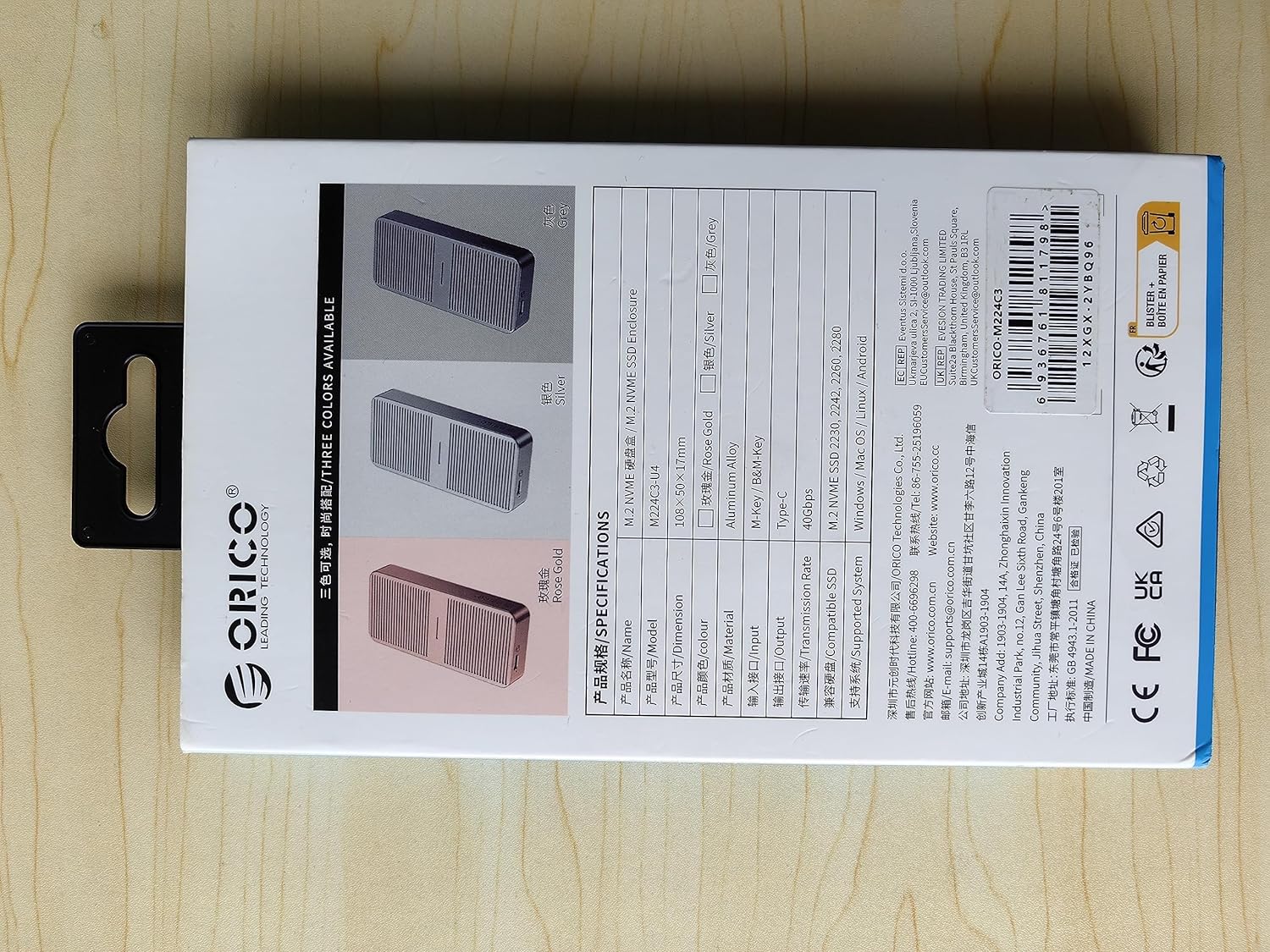 ORICO NVMe Gehäuse 40Gbps für Thunderbolt 3/4, USB 3.2/3.1/3.0/2.0, USB-C, USB4 M.2 NVMe-Gehäuse für PCIe 2280 M-Key (B+M Key) SSD, Aluminium M2 SSD Adapter bis zu 2700 MB/s- M224GY 40Gbps Grau