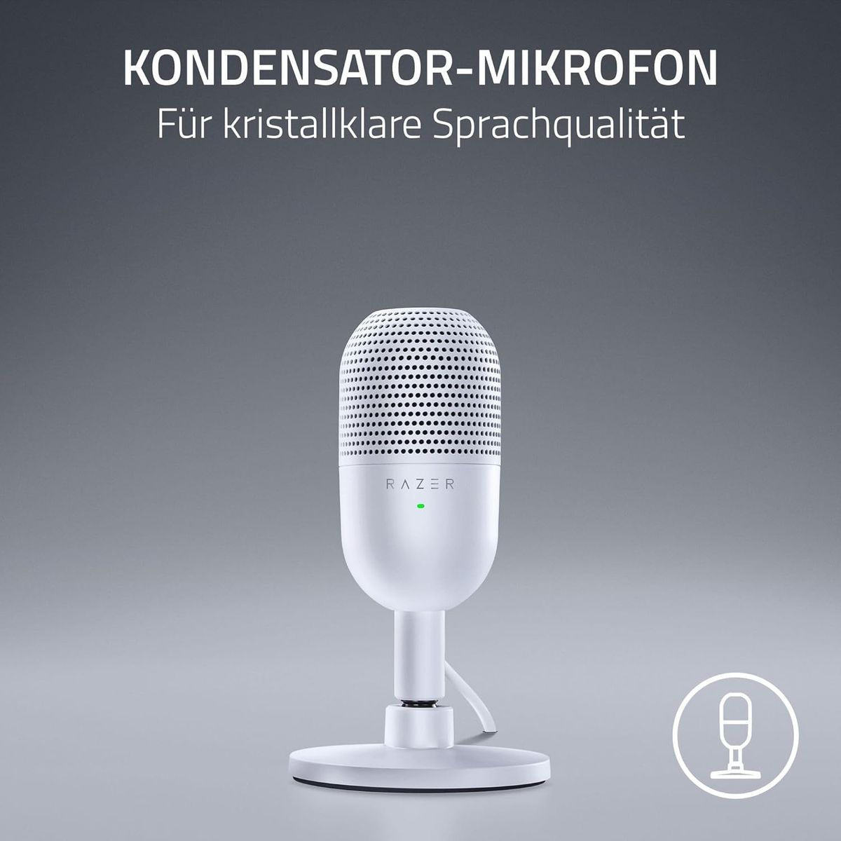 Razer Seiren V3 Mini - Ultrakompaktes USB-Mikrofon (14mm Kondensatormikrofon, Supernierencharakteristik, Tap-to-Mute-Sensor mit LED-Anzeige, integrierter Stoßdämpfer, Plug-and-Play-Design) Weiß