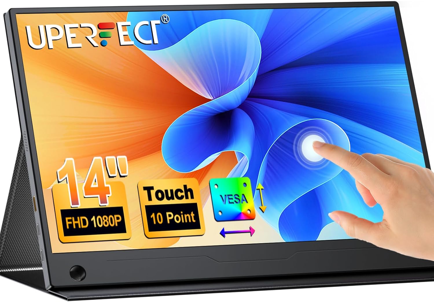 UPERFECT Portable Monitor Touchscreen, 14 Zoll Tragbarer Monitor für Laptop 1920×1080 FHD IPS Ultra-Dünner Zweitbildschirm für Laptop/Phone/Spielkonsole, VESA Mountable