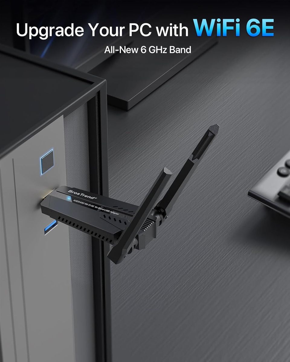 BrosTrend AX8 AXE5400 WiFi 6E USB-WLAN-Adapter für PC, Tri-Band 6/5/2,4 GHz, 5400 Mbit/s, High-Gain-Antennen, WPA3, MU-MIMO, OFDMA, USB 3.0, Nur Windows 11/10