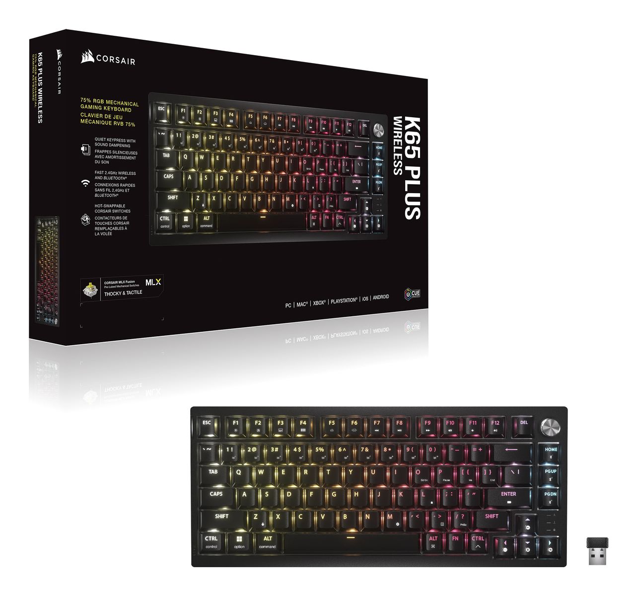 Corsair K65 PLUS Tastatur Gaming USB + RF Wireless + Bluetooth Schwarz - (DEU Layout - QWERTZ)