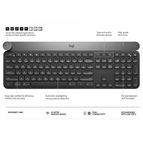 logitech Craft Tastatur RF wireless Bluetooth schwarz Grau UK-Layout