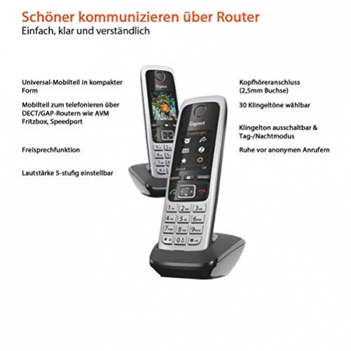 GIGASET C430HX Duo DECT-Telefon  IP Telefon Fritzbox kompatibel Schnurlos Telefon 2 Universal-Mobilteile TFT-Farbdisplay VOIP schnurlos Telefone-silber