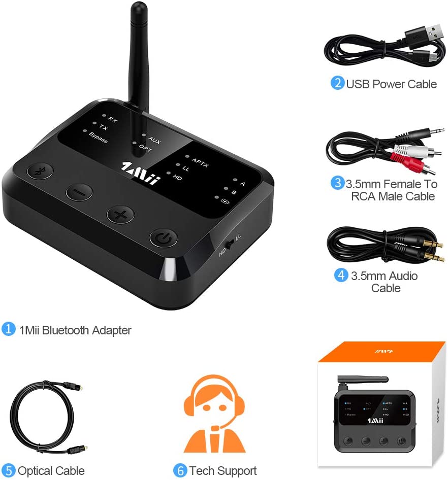 1mii Bluetooth Adapter PC TV Bluetooth Transmitter aptX HD Optical Koaxial RCA AUX 3,5mm USB