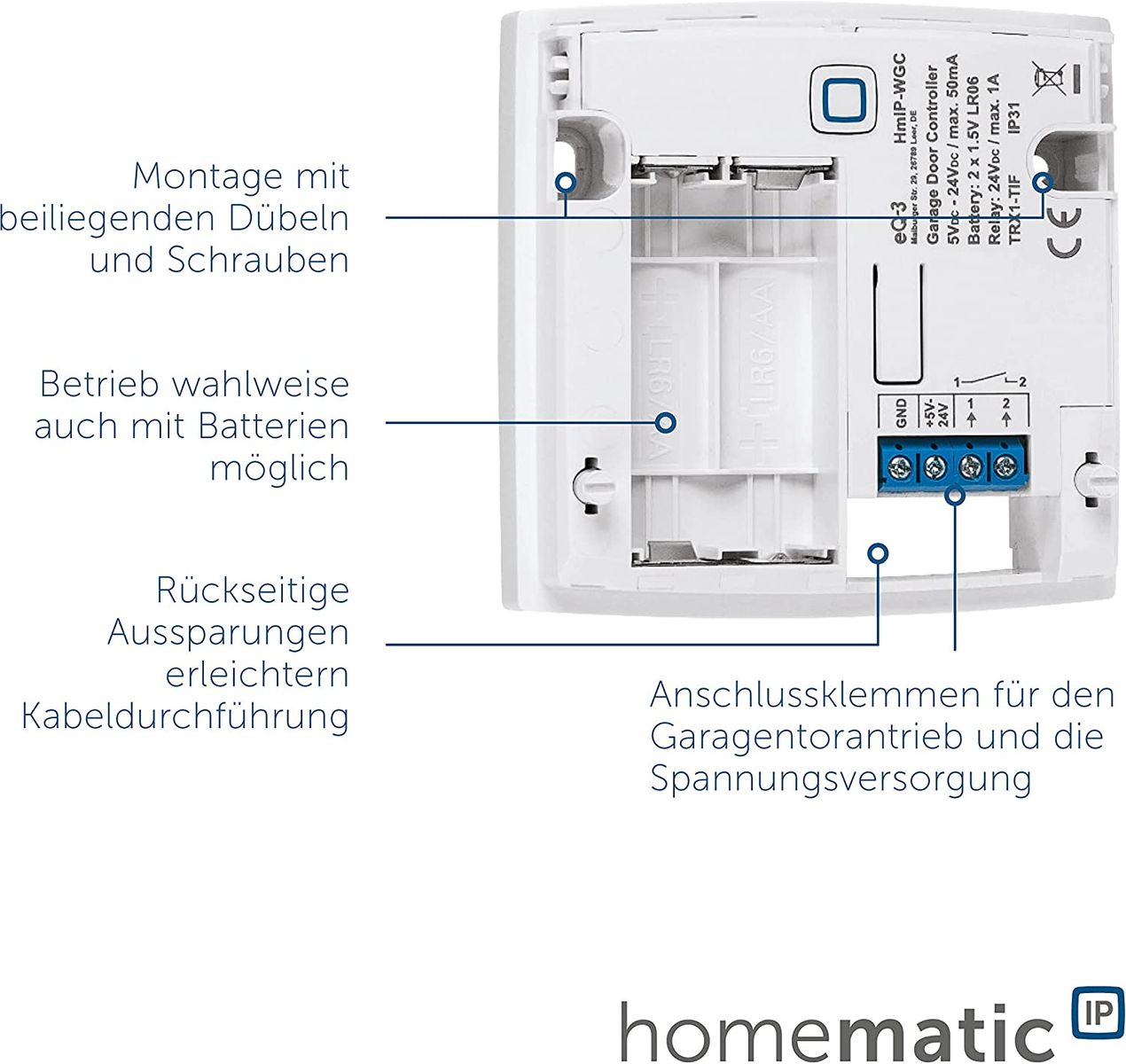 Homematic IP Smart Home Garagentortaster, smarte Garagentorsteuerung zum Nachrüsten, 150586A0