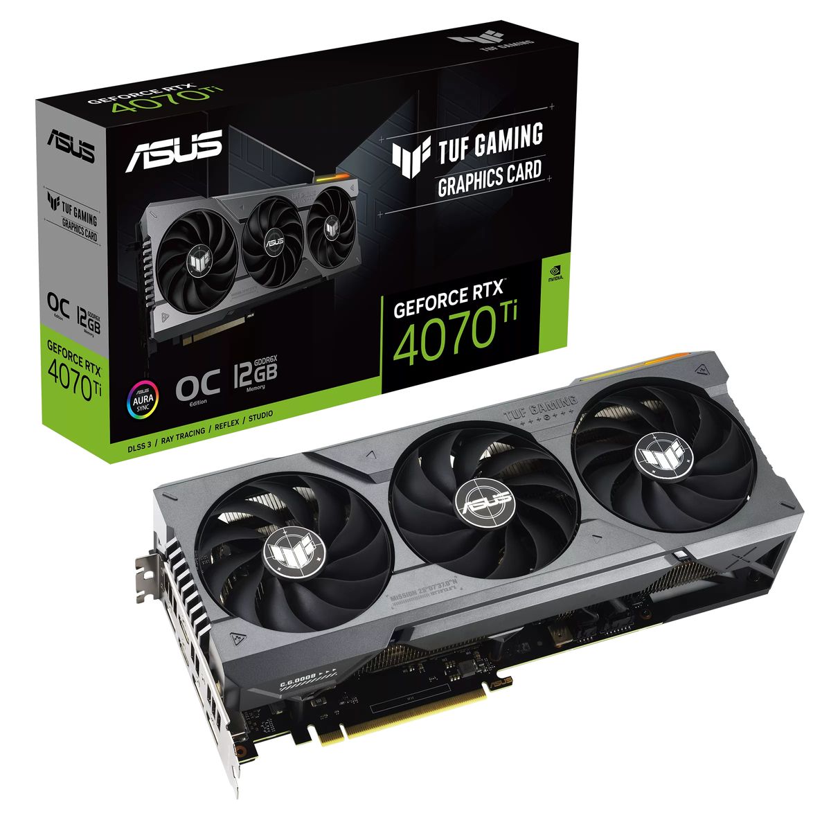 ASUS TUF Gaming TUF-RTX4070TI-O12G-GAMING NVIDIA GeForce RTX 4070 Ti 12 GB GDDR6X, PCIe 4.0, 3x DisplayPort 1.4a, 2x HDMI 2.1a, 16-pin