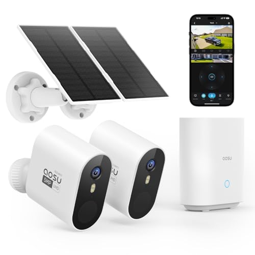 AOSU C7P2BH11 2K Außen-Überwachungskamera 2er-Set mit aosuBase 32GB Solar Akku Farb-Nachtsicht 166° Weitwinkel Bewegungserkennung Licht- & Tonalarm 2-Wege-Audio 2,4/5GHz WLAN