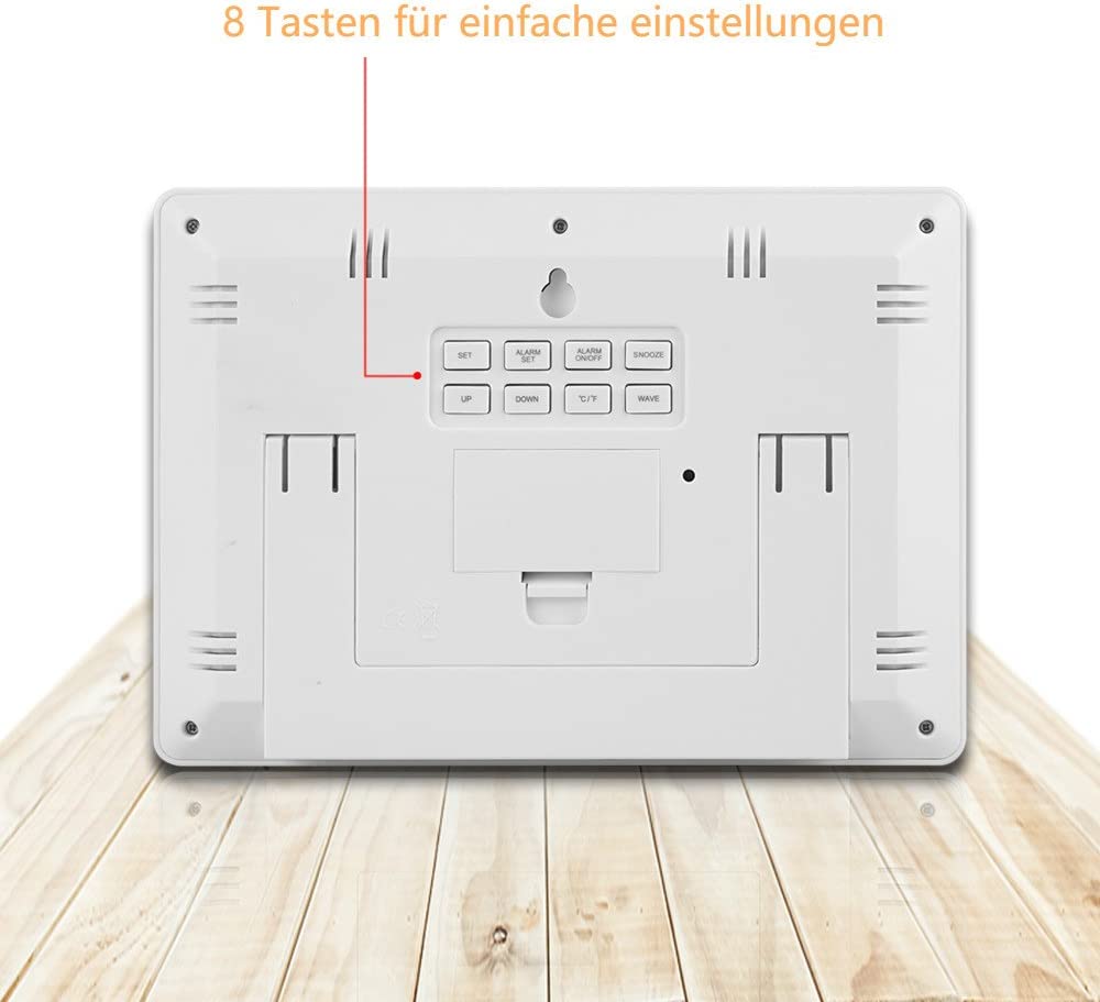 FanJu FJ3530 Digital Wecker Funk Batteriebetriebener Groß Tischuhr mit Extra Großem Display | Innentemperatur | Mondphase | Schlummerfunktion | Calendar Wecker für Zu Hause.