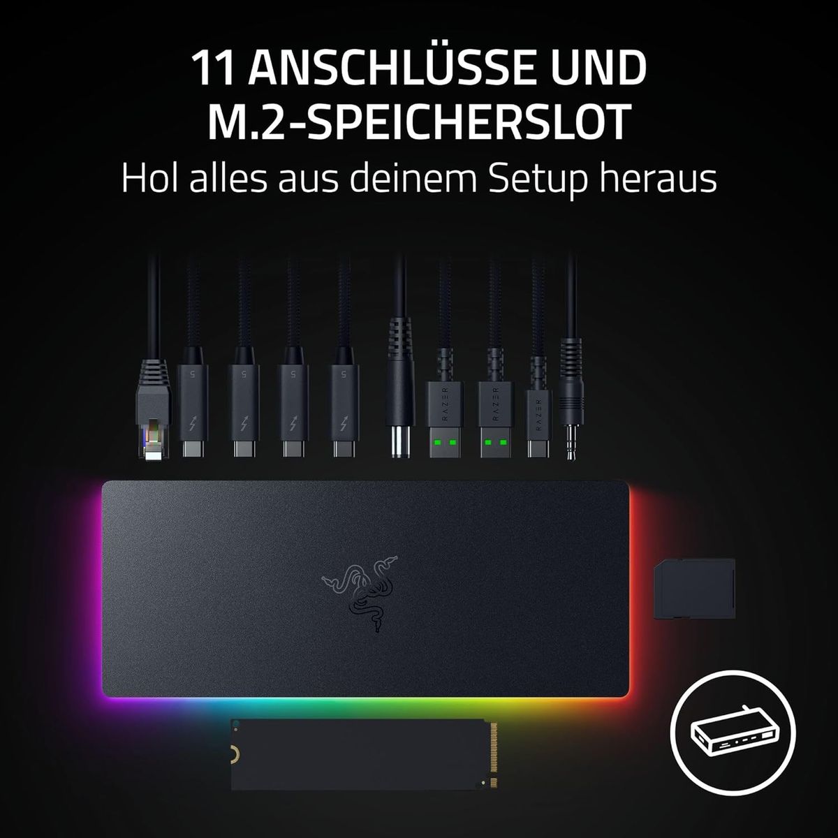 Razer RC21-02290100-R3EK Thunderbolt 5 Dock Chroma, 10 Anschlüsse & M.2-Slot, 3x 4K@144Hz oder 1x 8K@60Hz, Thunderbolt Share, 140W Passthrough, EU Stecker, Schwarz