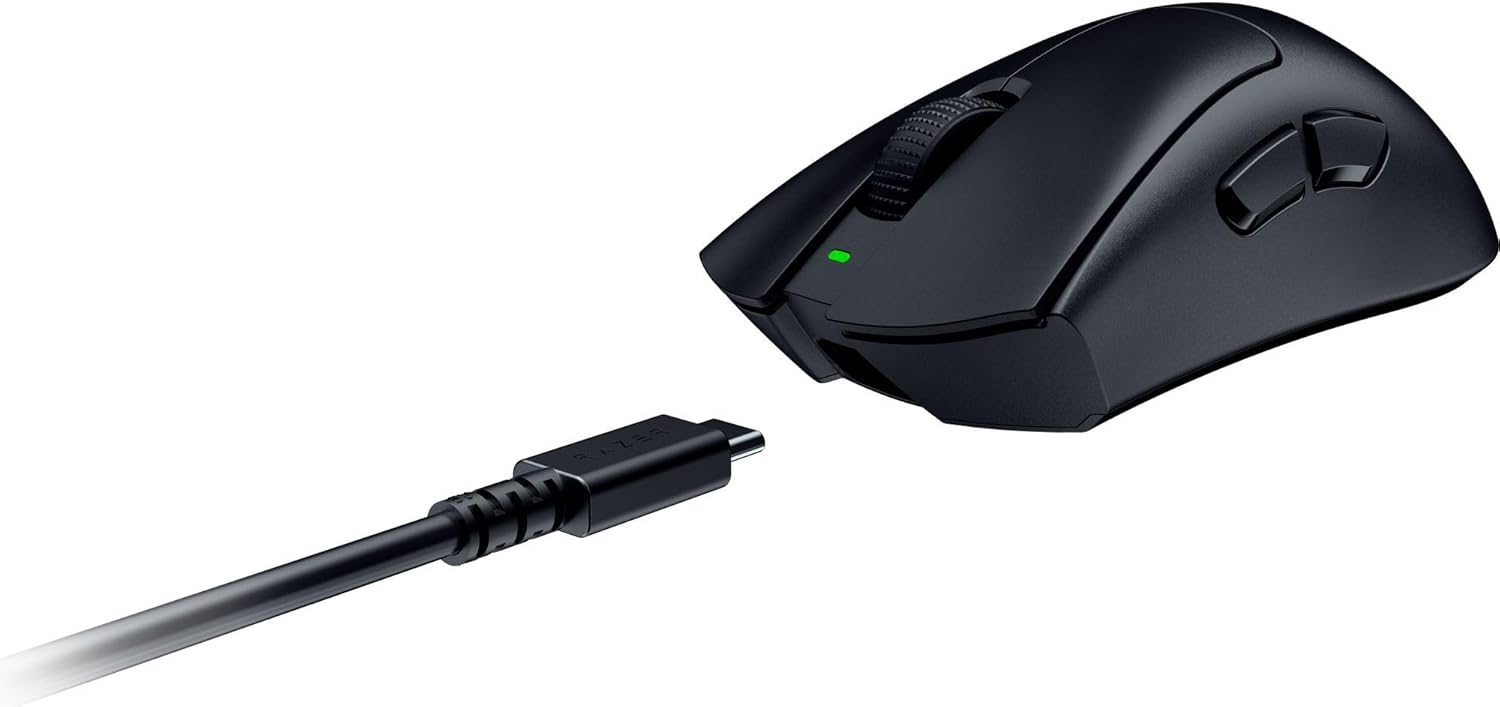 Razer DeathAdder V3 HyperSpeed - Ultra leichte kabellose ergonomische E-Sport Gaming-Maus mit 26K DPI (55g leicht, Soft-Touch-Beschichtung, 100 Stunden Laufzeit, HyperSpeed mit 8K Hz) Schwarz