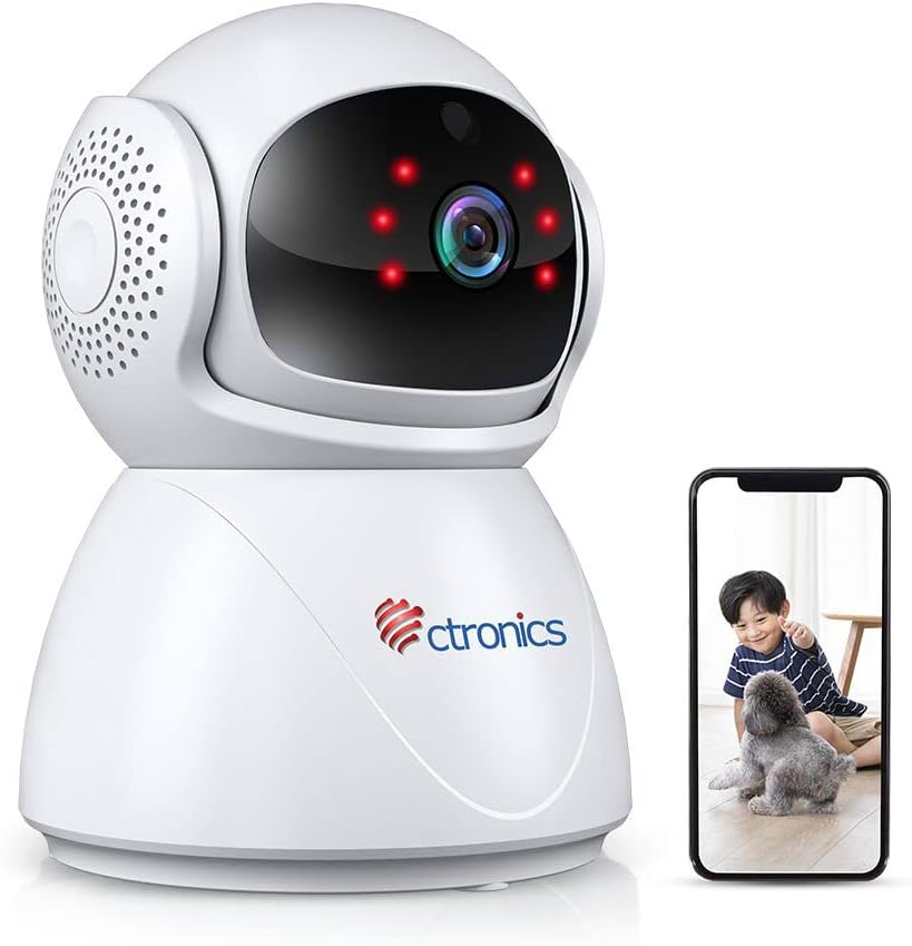 ctronics 5MP PTZ Überwachungskamera Innen WLAN, 2,4GHz/5GHz Dualband WiFi IP Kamera Indoor mit 355°/90° Schwenkbar, Bewegungs-/Menschenerkennung, Automatische Verfolgung, IR Nachtsicht, 2-Wege-Audio Weiß