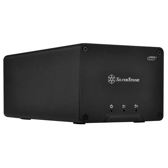 SilverStone SST-DS223, Externes 2,5-Zoll HDD/SSD-Gehäuse, 2 Einschübe, RAID 0/1/JBOD, USB 3.2 Gen 2 (10 Gb/s) Typ-C, UASP, Aluminium, Schwarz