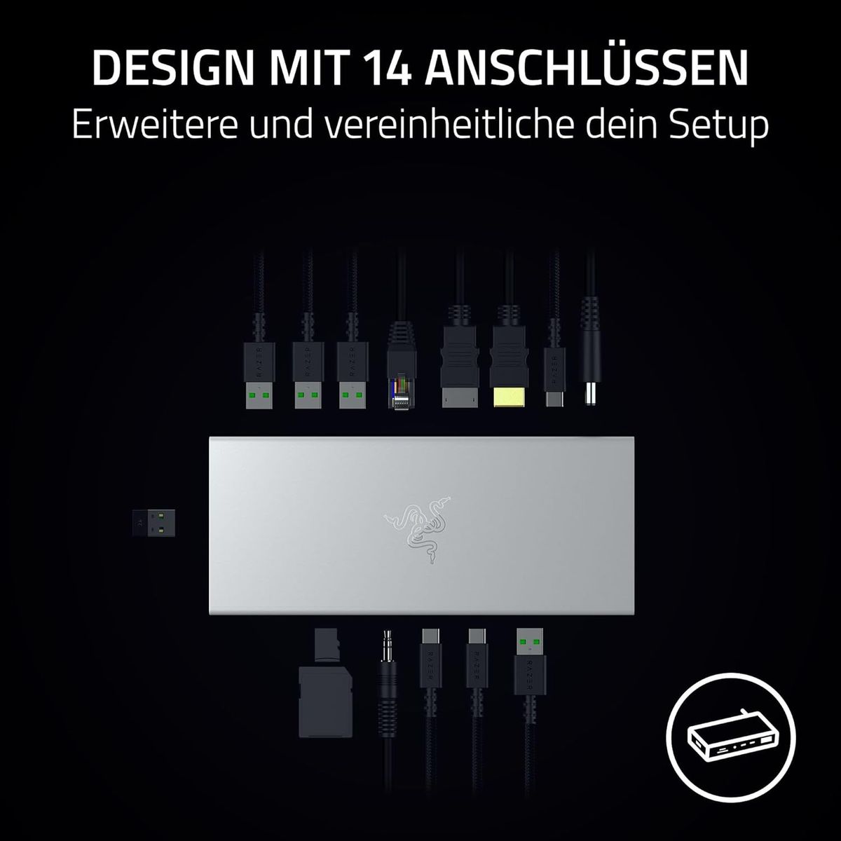 Razer USB 4 Dock - High-Speed-Dock für Gaming und Produktivität - 14-Port - Dual-Display-Unterstützung, Geräteaufladung (3X USB-C, 5X USB-A, HDMI, Gigabit Ethernet, 3.5mm Audio) Mercury