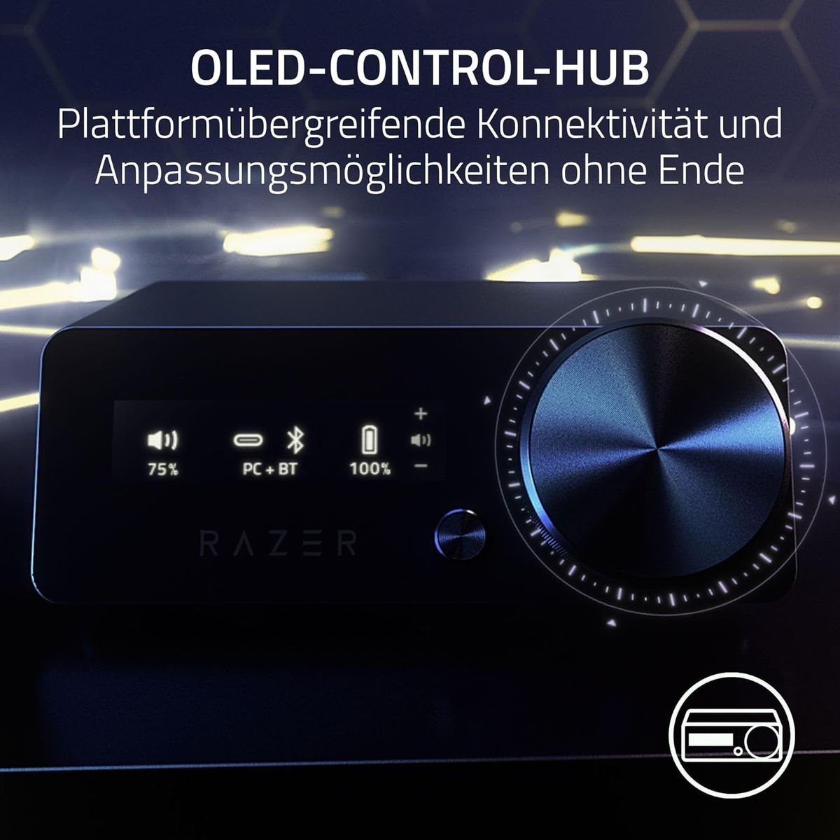 Razer Kraken V4 Pro - Kabelloses Gaming-Headset mit Control Hub Sensa HD-Haptik (OLED-Control-Hub, Triforce 40mm Treiber, HyperSpeed & Bluetooth, THX Spatial Audio, RGB) Schwarz