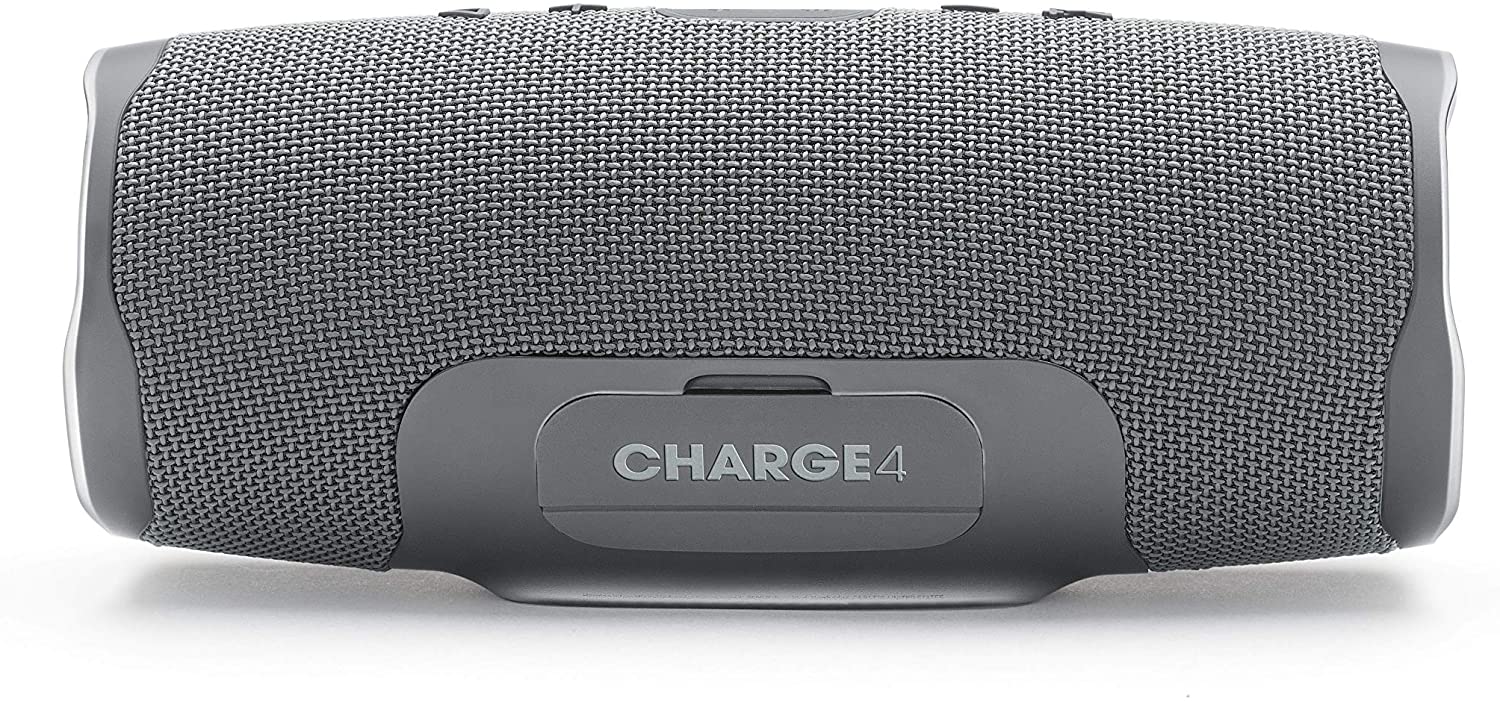 JBL Charge 4 Bluetooth-Lautsprecher in Grau – Wasserfeste, portable Boombox mit integrierter Powerbank – Mit nur einer Akku-Ladung bis zu 20 Stunden kabellos Musik streamen