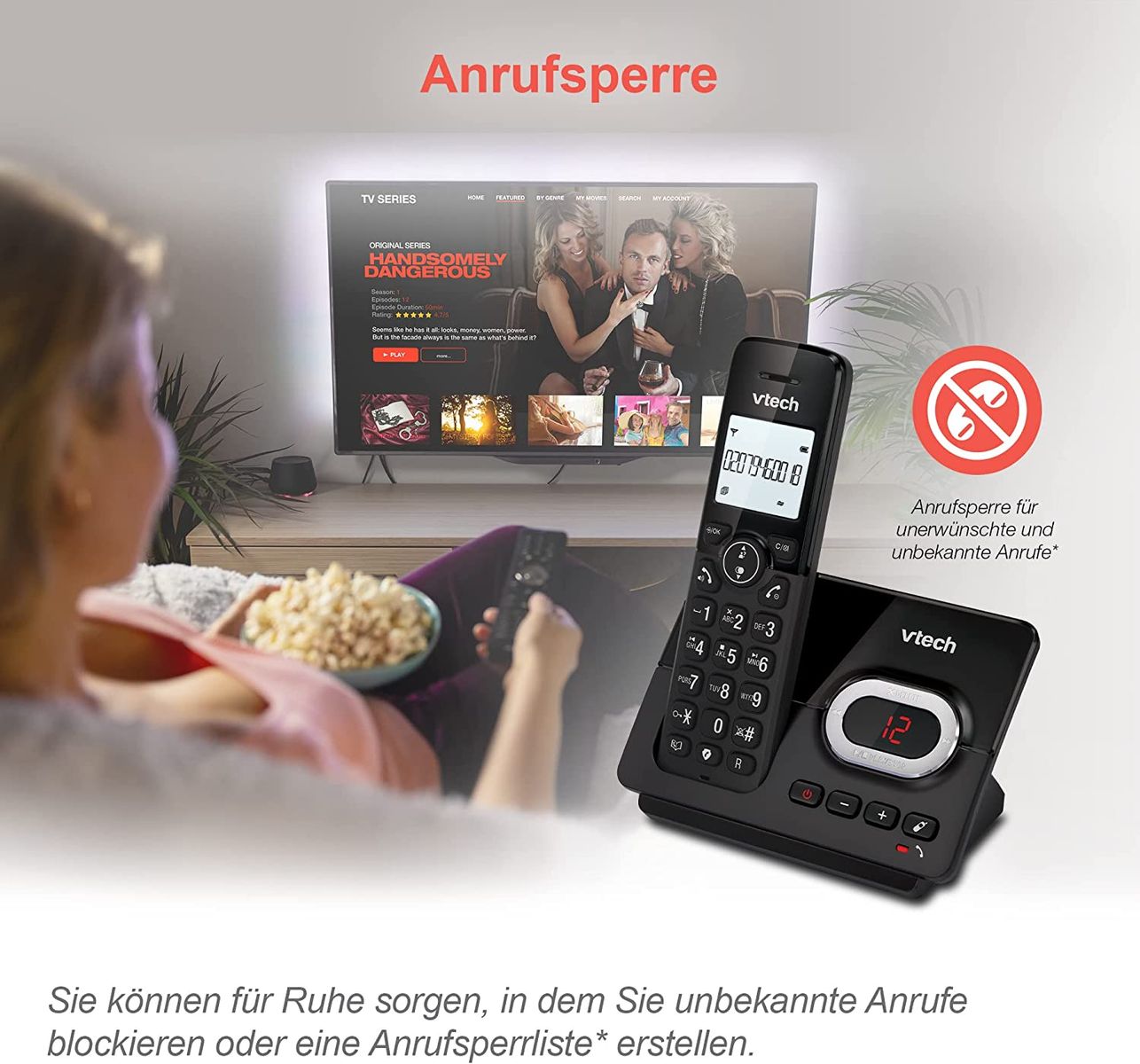 VTech CS2051 schnurloses Telefon Anrufbeantworter 2 Mobilteilen ECO+ Modus Festnetztelefon Anrufsperre Freisprechfunktion große Tasten zwei Zeilen Display