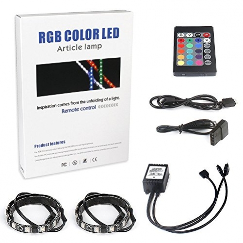 Speclux 2*3W Funk RGB LED Strips Streifen für PC Desktop Gehäuse, selbstklebende rgb Lichtketten Lichtleiste Lichtband Lichtschlauch inkl. Fernbedienung und Farbewechsel.