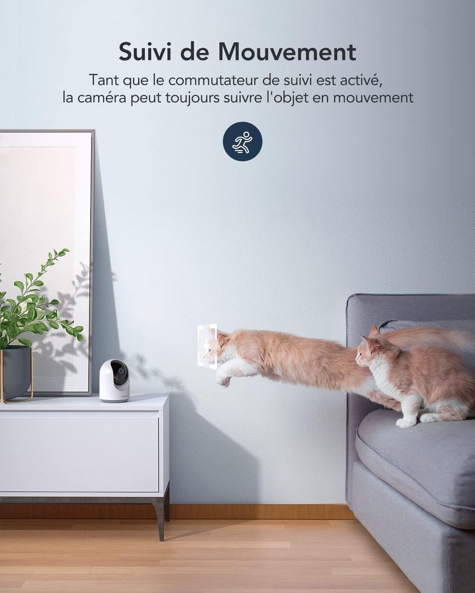 GNCC Caméra Surveillance WiFi, 2 Pièces Caméra IP WiFi sans Fil 360 ° Pan/Tilt, Caméra Dôme 1080P avec Suivi de Mouvement et de Son, Vision Nocturne et Audio Bidirectionnel, Compatible avec Alexa P1-2