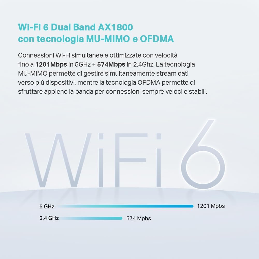 TP-Link Archer VX1810v Modem Router VDSL/ADSL, AX1800Mbps Dual Band WiFi 6, Profilo VDSL2 35b, VoIP, 4 Porte Gigabit, Porta DSL, FXS, Compatibile con VDSL2/ADSL2+/ADSL2/ADSL, Porta USB AX1800 Wi-Fi 6