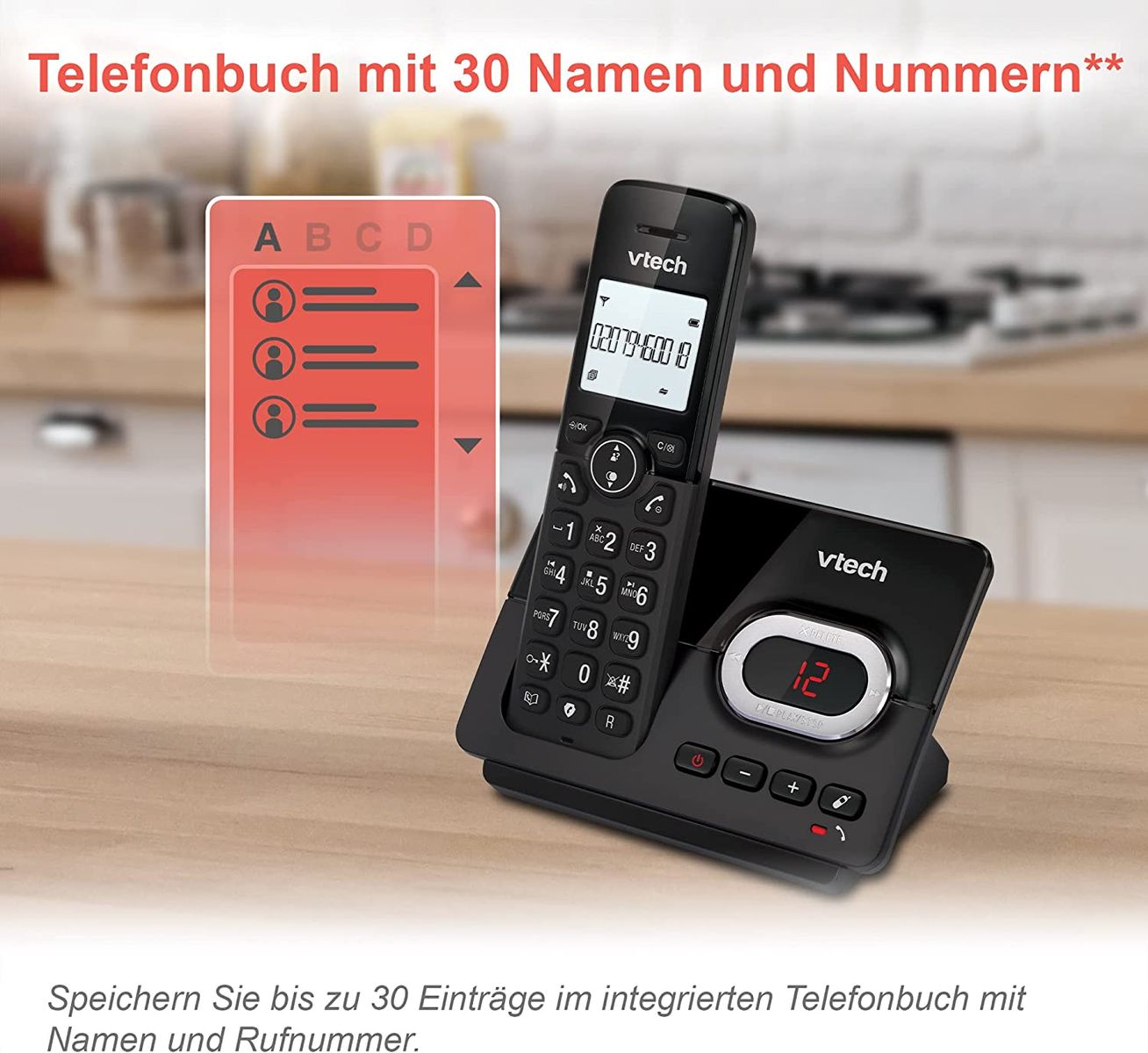 VTech CS2051 schnurloses Telefon Anrufbeantworter 2 Mobilteilen ECO+ Modus Festnetztelefon Anrufsperre Freisprechfunktion große Tasten zwei Zeilen Display