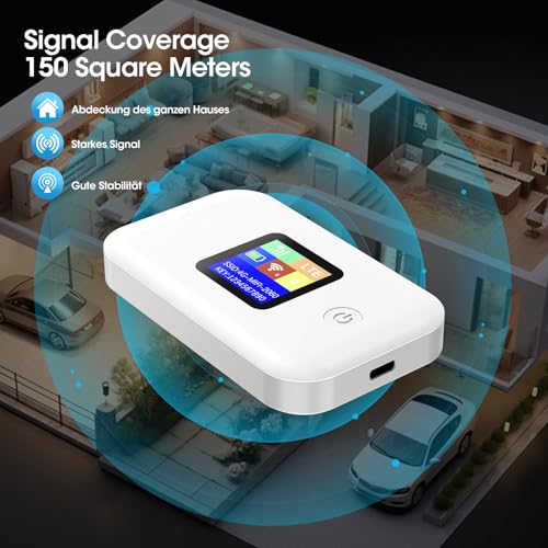 JICICUXI JICICUXI.A8 Mobiler 4G LTE Router, Tragbarer WLAN-Hotspot, bis 150 Mbit/s, 3000 mAh Akku, SIM-Karten