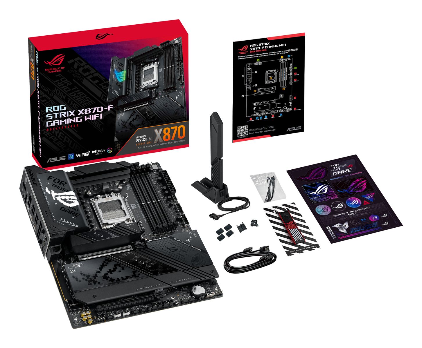 ASUS ROG STRIX X870-F GAMING WIFI Mainboard, AMD X870, Sockel AM5, ATX, DDR5, Wi‑Fi 7 & Bluetooth 5.4, 2.5Gb LAN, 2x USB4, 4x M.2, 7.1 Surround