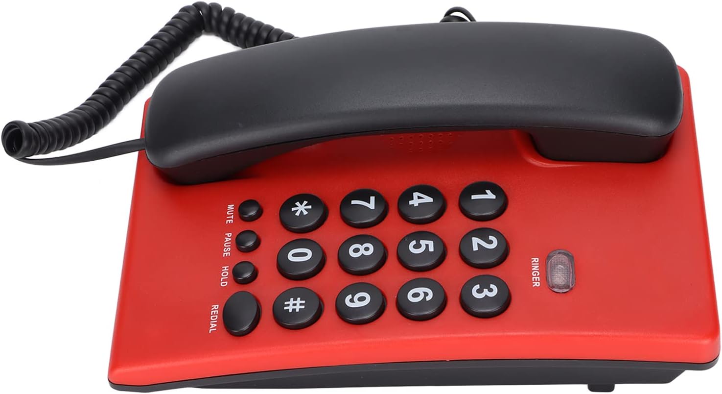 Fdit Schnurgebundenes Tischtelefon, Mehrfarbiges Festnetztelefon mit Zwei Magnetischen Hörern, Telefon mit Großen Tasten für das Home-Office-Hotel, Einschließlich Pause/Stummschaltung /(rot)