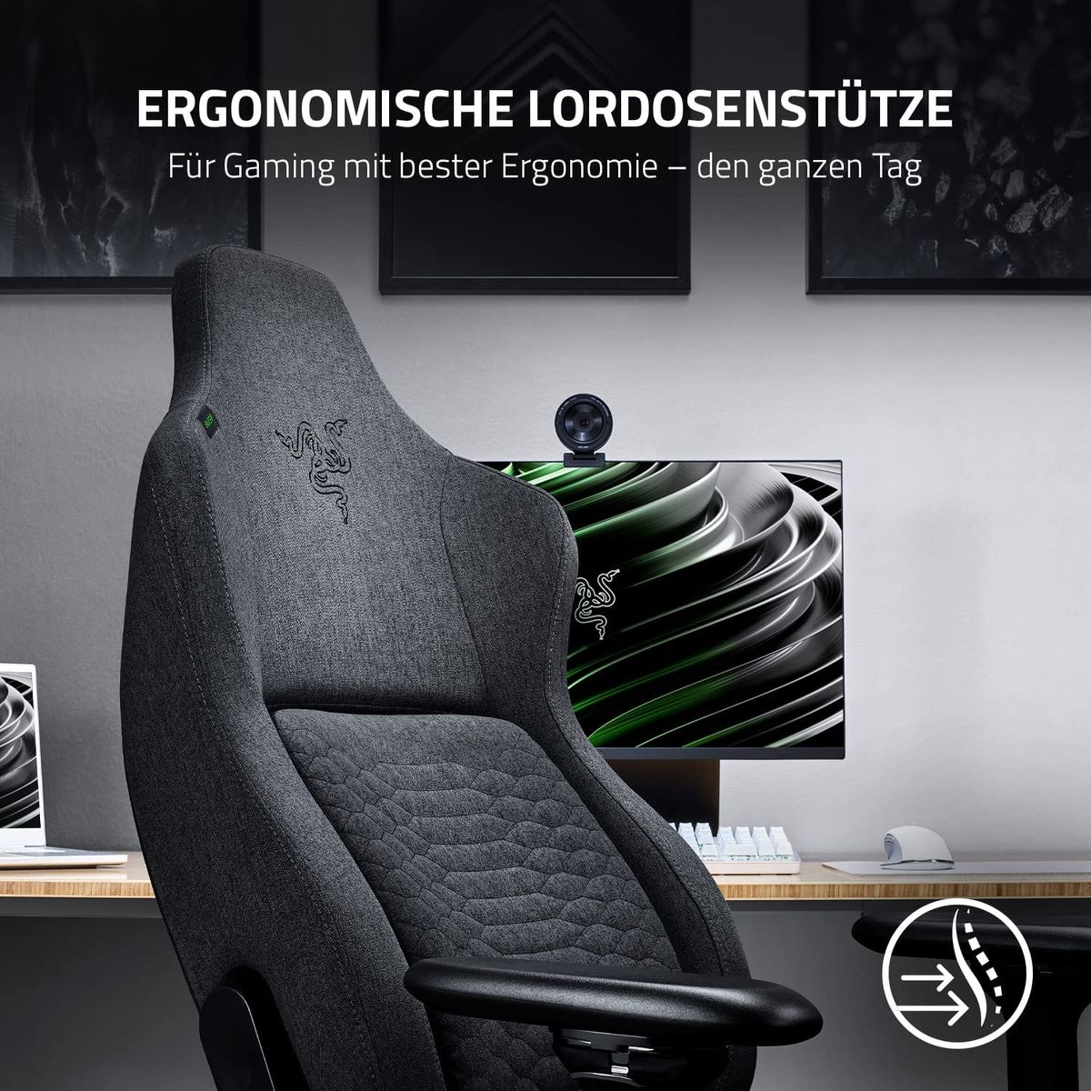 Razer Iskur XL Ergonomic Gaming & Office Chair Fabric < 180kg Lumbar Support Headrest Grey