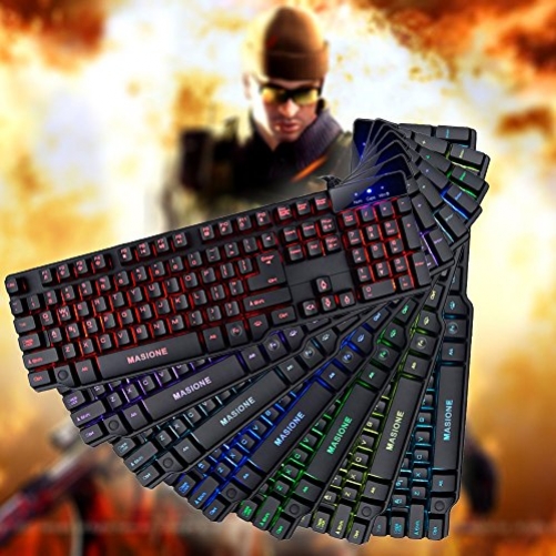 masione Mehrfarbig DEMI mechanisch Kabel USB Gaming-Tastatur mit LED Beleuchtung Hintergrundbeleuchtung Wasserdicht 7 verstellbar Hintergrundbeleuchtung Halo Atmung Licht Multimedia Pro ausgerichtet auf das Spiel Tastatur US-Layout