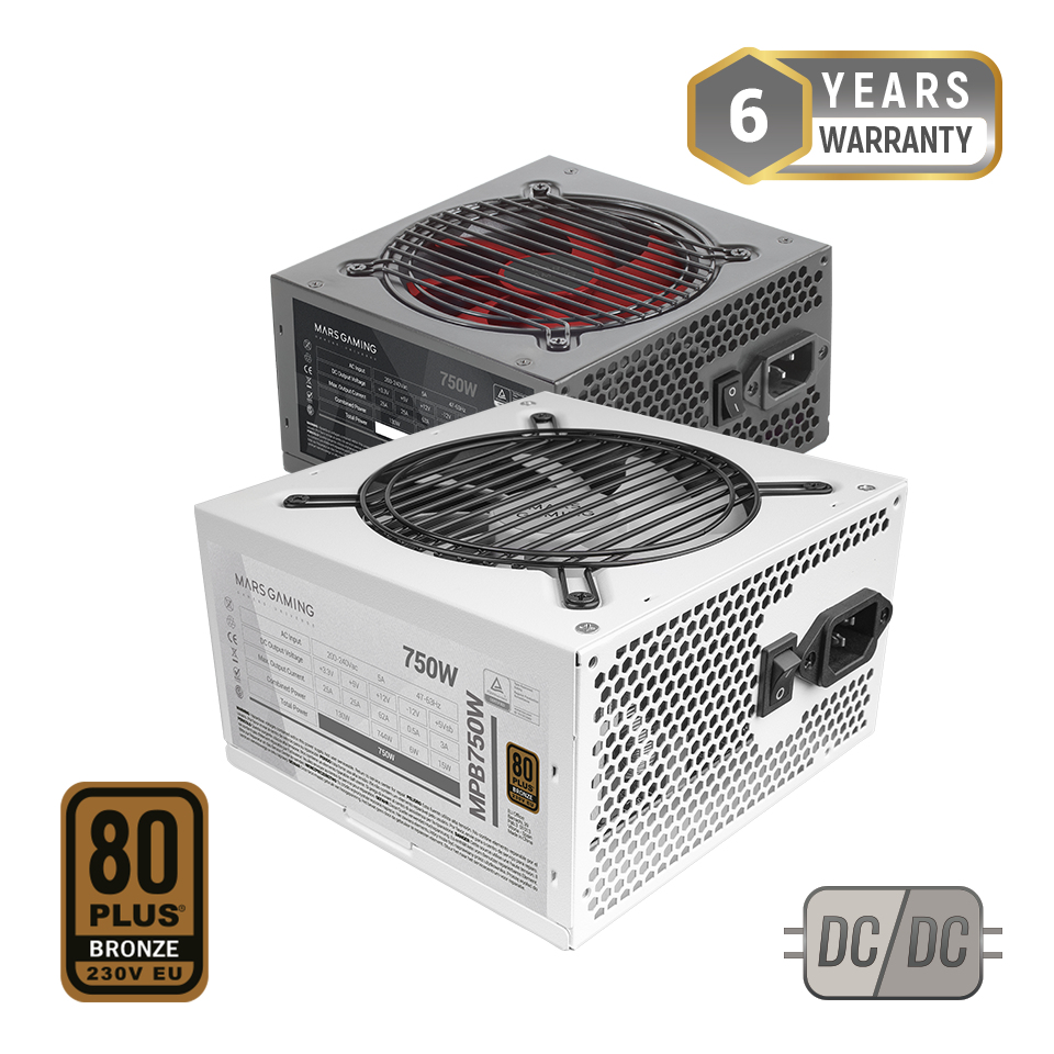Mars Gaming MPB750W Netzteil 750 W 80 PLUS Bronze 230V EU Vollständig modular ATX 120 mm FDB-Lüfter Weiß