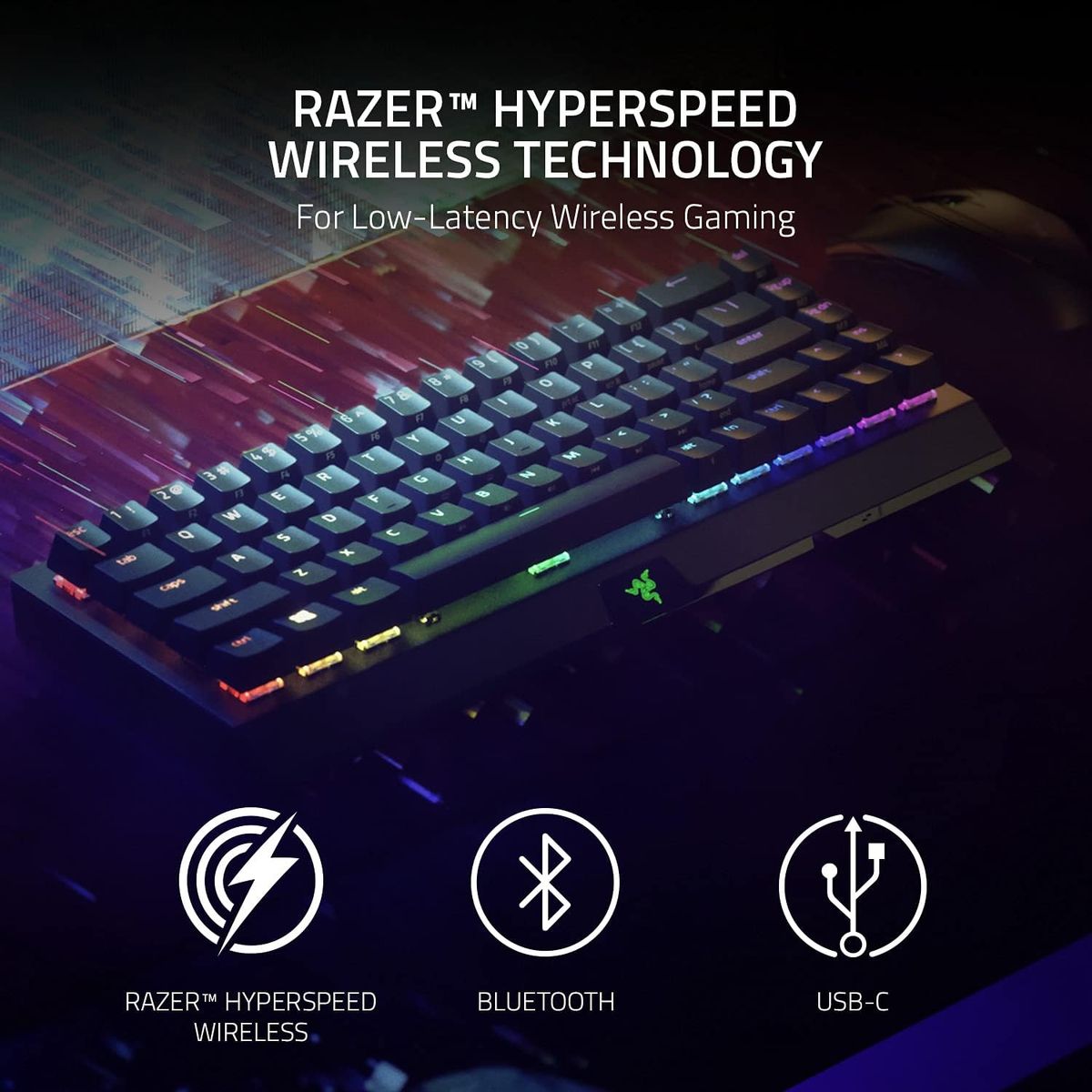 Razer BlackWidow V3 Mini HyperSpeed 65% kabellose mechanische Gaming-Tastatur: HyperSpeed Wireless Technologie, gru00fcne mechanische Schalter, Doubleshot ABS-Tastenkappen - (USA Layout - QWERTY)