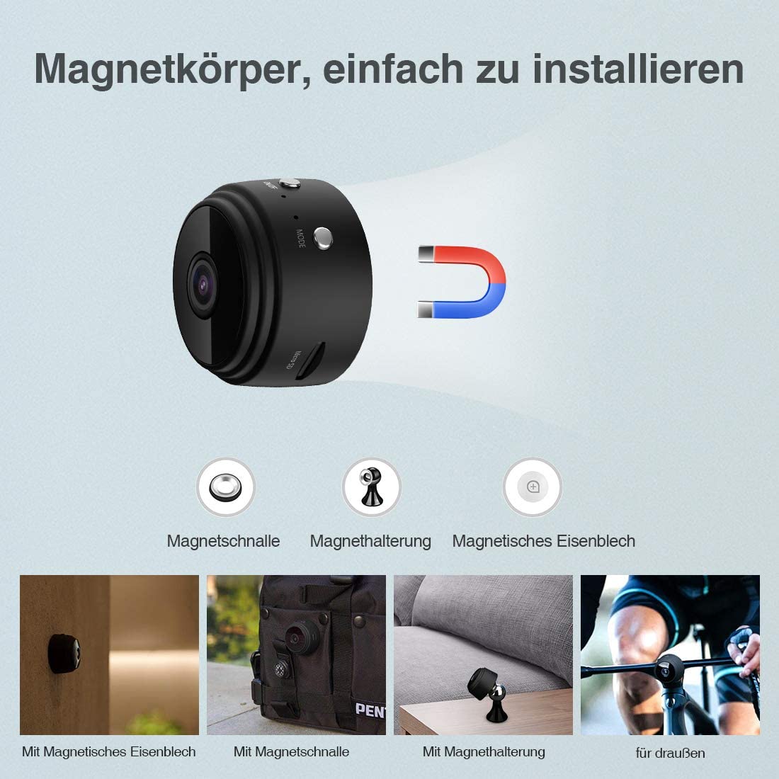 Todayi Mini Security Camera with Rechargeable Battery, Indoor HD Automatic Night Vision Mini Camera with Motion Detection and Recording Features, Portable Micro Nanny Cam