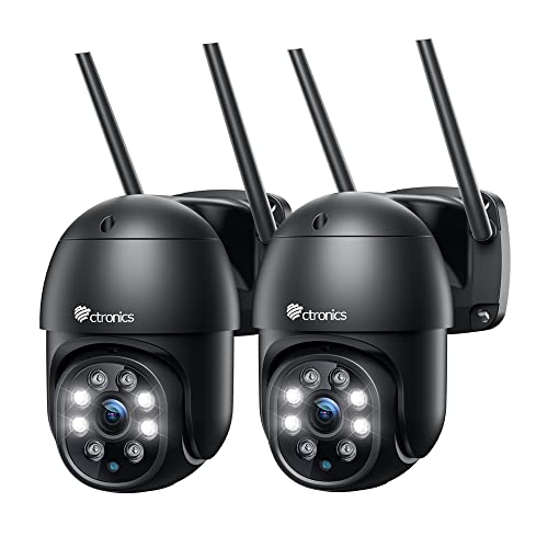 Ctronics CTIPC-380C-B-2pack 2.5K 4MP PTZ Outdoor-Überwachungskamera, WLAN 2,4/5 GHz & LAN, 355°/90° Schwenk/Neige, Farb-Nachtsicht 30 m, Personenerkennung, Zwei-Wege-Audio, IP66 (2er Pack)