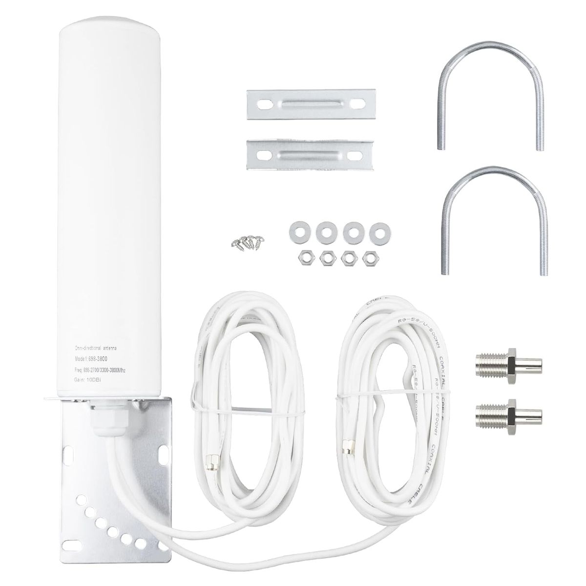 Boobrie 698-3800 4G/5G LTE Outdoor-Antenne 10 dBi Dual SMA 5 m RG58 SMA-auf-TS9 Adapter 698–2700/3300–3800 MHz Omni IP67 für Router & Hotspot