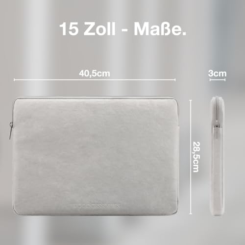 Woodcessories ECO503 Eco Sleeve 40,6 cm (16") Laptophülle für MacBook 15 & 16 Pro, Grau, wasserabweisend, 3 Fächer, upcycled rPET