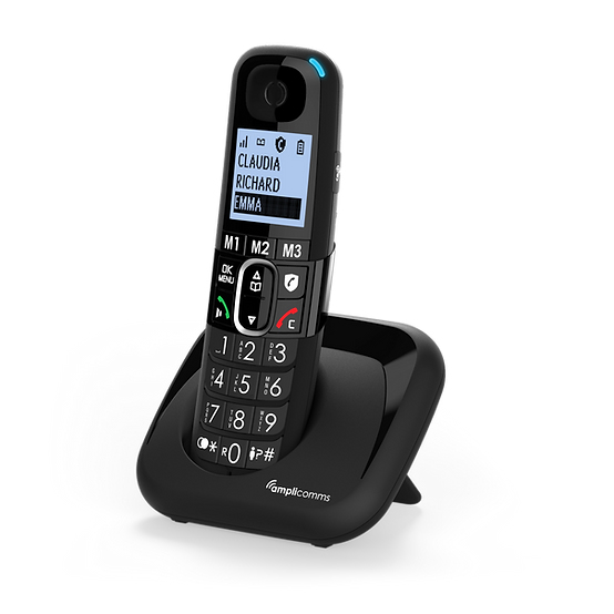 Amplicomms BigTel 1500 schnurloses DECT Großtasten Telefon, Audio-Boost, extra Laute Klingeltöne, Hörgerätekompatibel, Anrufschutz