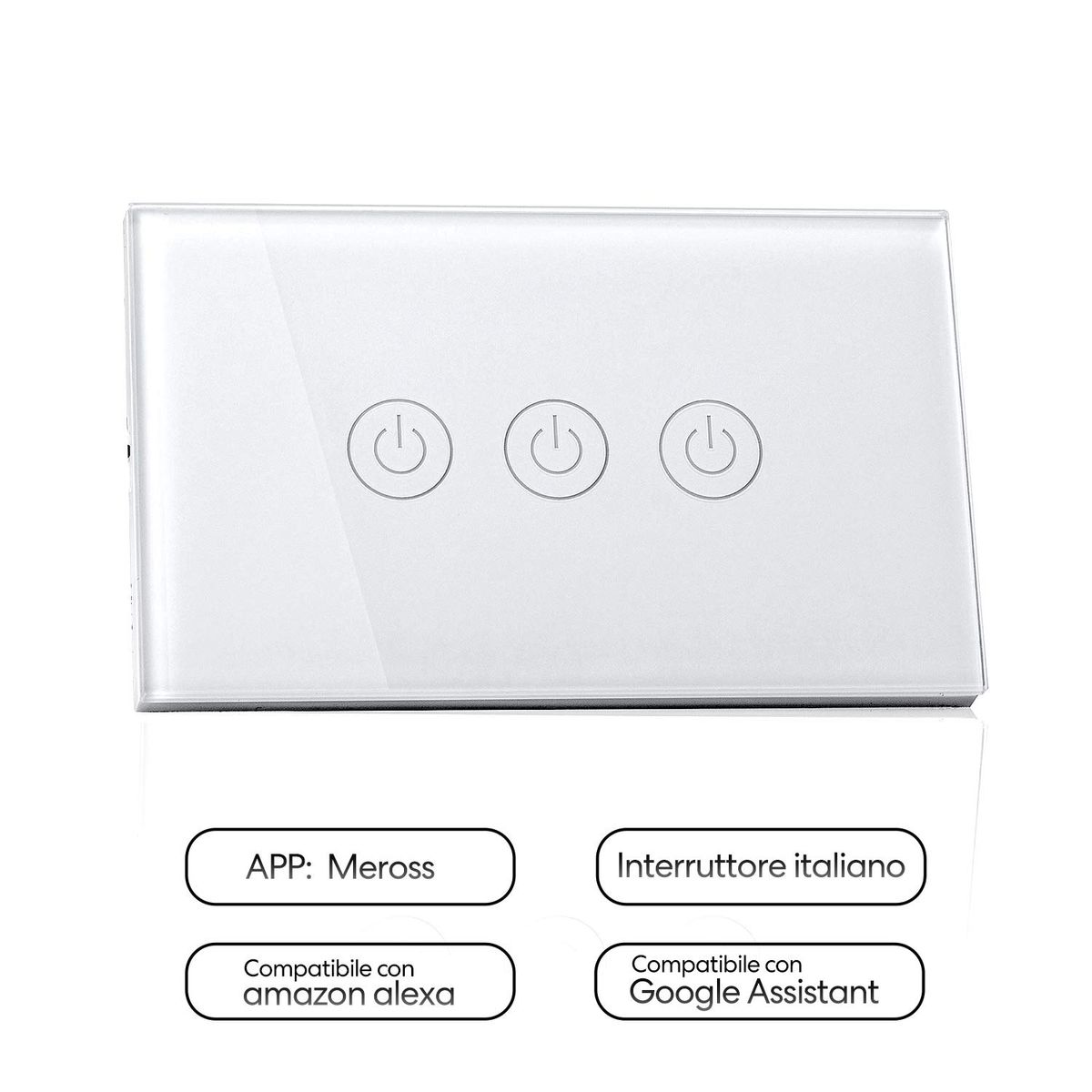 Meross WiFi-Schalter zu Hause mit WiFi Alexa, intelligenter italienischer Wandschalter, 1/2/3 Gang, Touch-LED-Panel, stoßfest, elektrisch, Timer, App Fernbedienung, kompatibel mit Alexa, Google Home