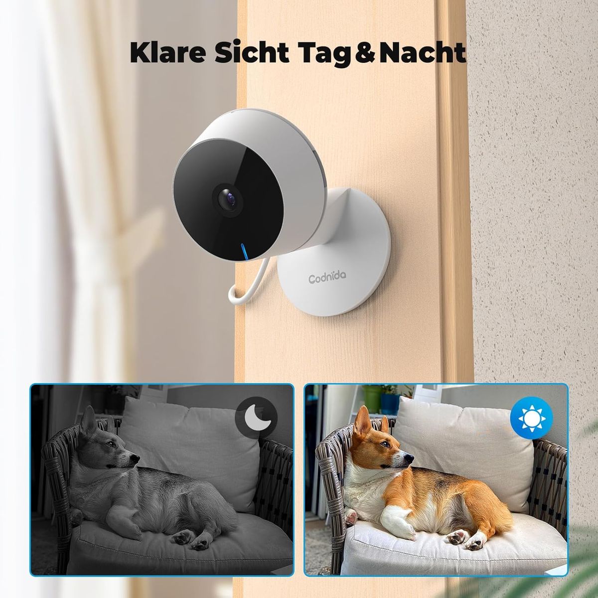 Codnida Mini12 Q 2er-Set Mini Überwachungskamera, 2.5K (4MP) WLAN 2,4/5 GHz, Innen/Außen, Nachtsicht 8 m, 2‑Wege‑Audio, Bewegungserkennung, Micro‑SD, EU Stecker