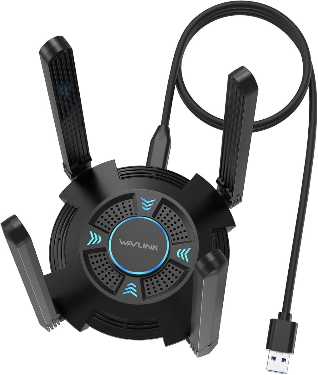 WAVLINK WN695X2 AX5400 USB WiFi Adapter, WiFi 6E, USB 3.0, 5377 Mbit/s, Desktop & Laptop, Windows macOS Linux