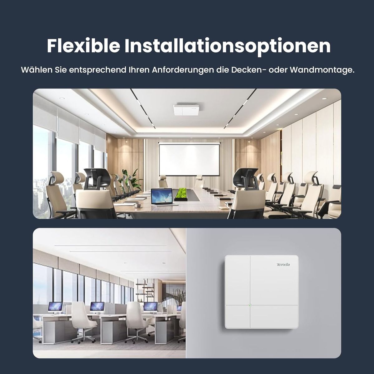 Tenda i23 AC1200 WLAN Access Point, Dualband 802.11ac, 1x Gigabit LAN, PoE+ 802.3at, verwaltbar per App & Web, Wand-/Deckenmontage, Weiß, inkl. Netzteil