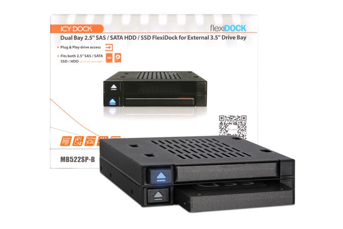 Icy Dock MB522SP-B 2-Bay HDD/SSD Dockingstation, SATA 6 Gbit/s, 2,5/3,5 Zoll, Hot-Swap, Schwarz