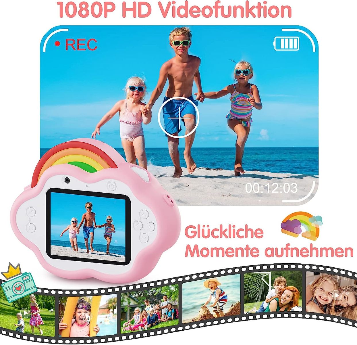 Selvim Kinderkamera [Duale Linse Selfie], 2,4 40MP Digitalkamera Kinder, 1080P HD Kamera Kinder mit 32GB TF-Karte, Geburtstagsgeschenk für Jungen Mädchen von 3-12 Jahre Rosa
