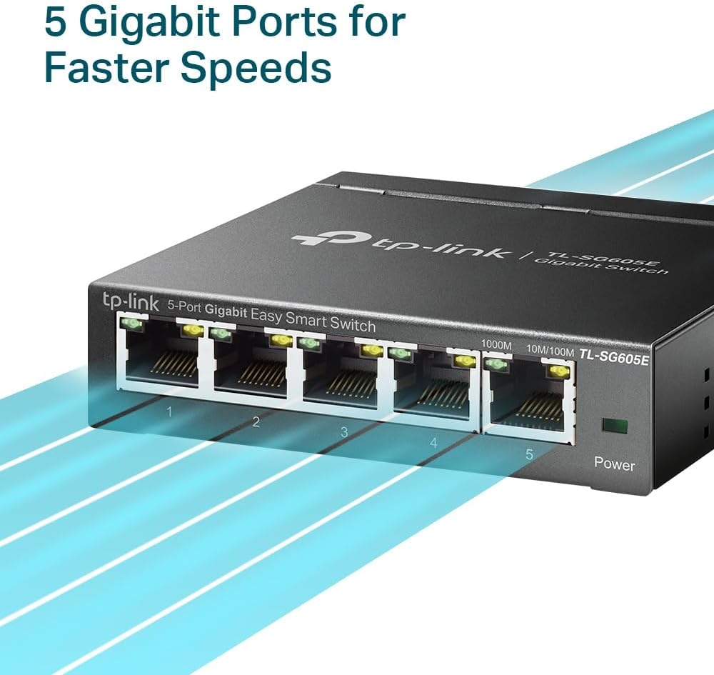 TP-Link TL-SG605E 5-Ports Gigabit Easy Smart Managed Netzwerk Switch(Plug-and-Play,Metallgehäuse, QoS, IGMP-Snooping,VLAN, zentrales Management, energieeffizient) 5-Port Managed
